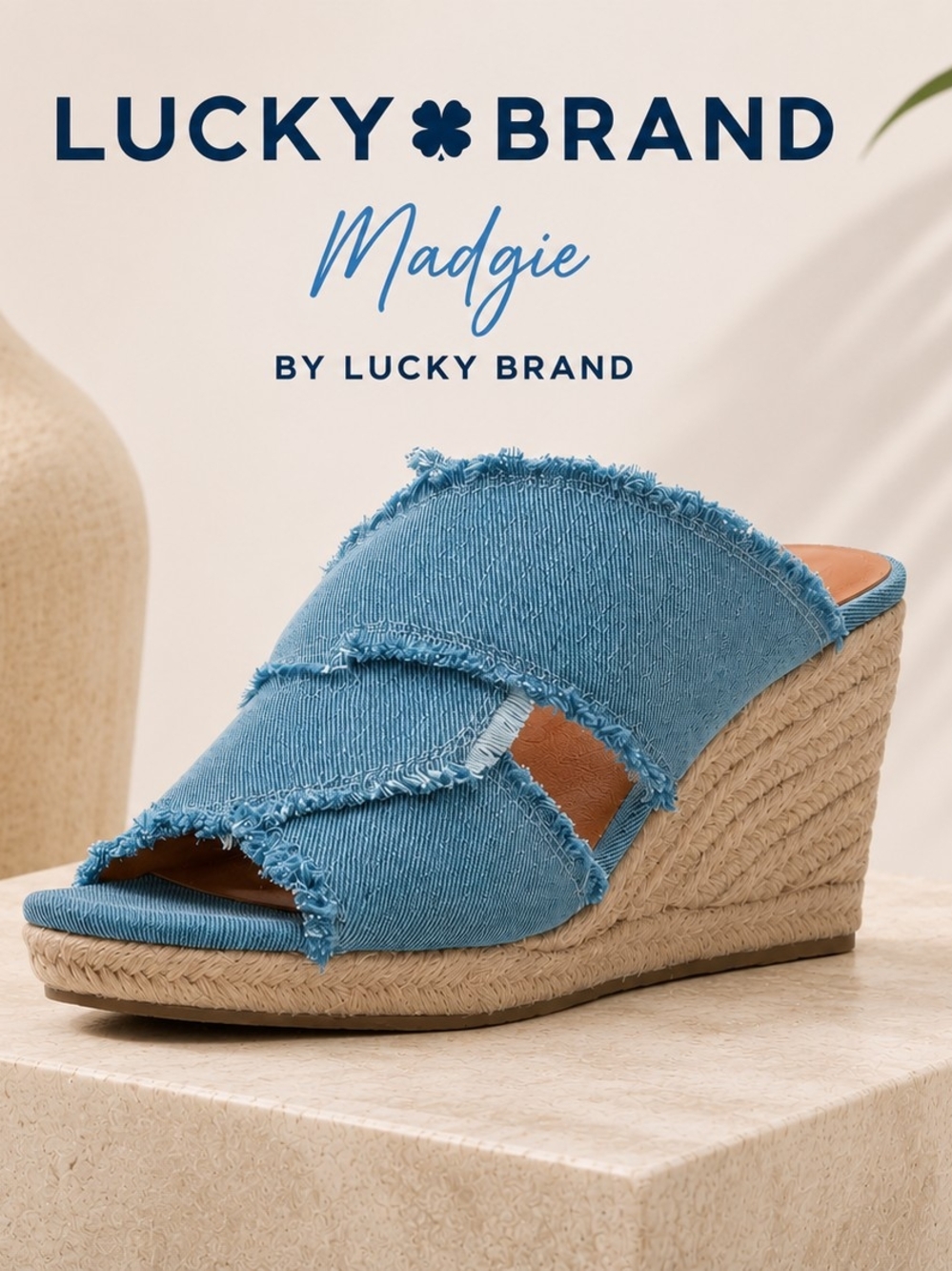 Lucky Brand “Madgie” Denim Espadrille Wedge Sandals – Women’s Size 11 – New